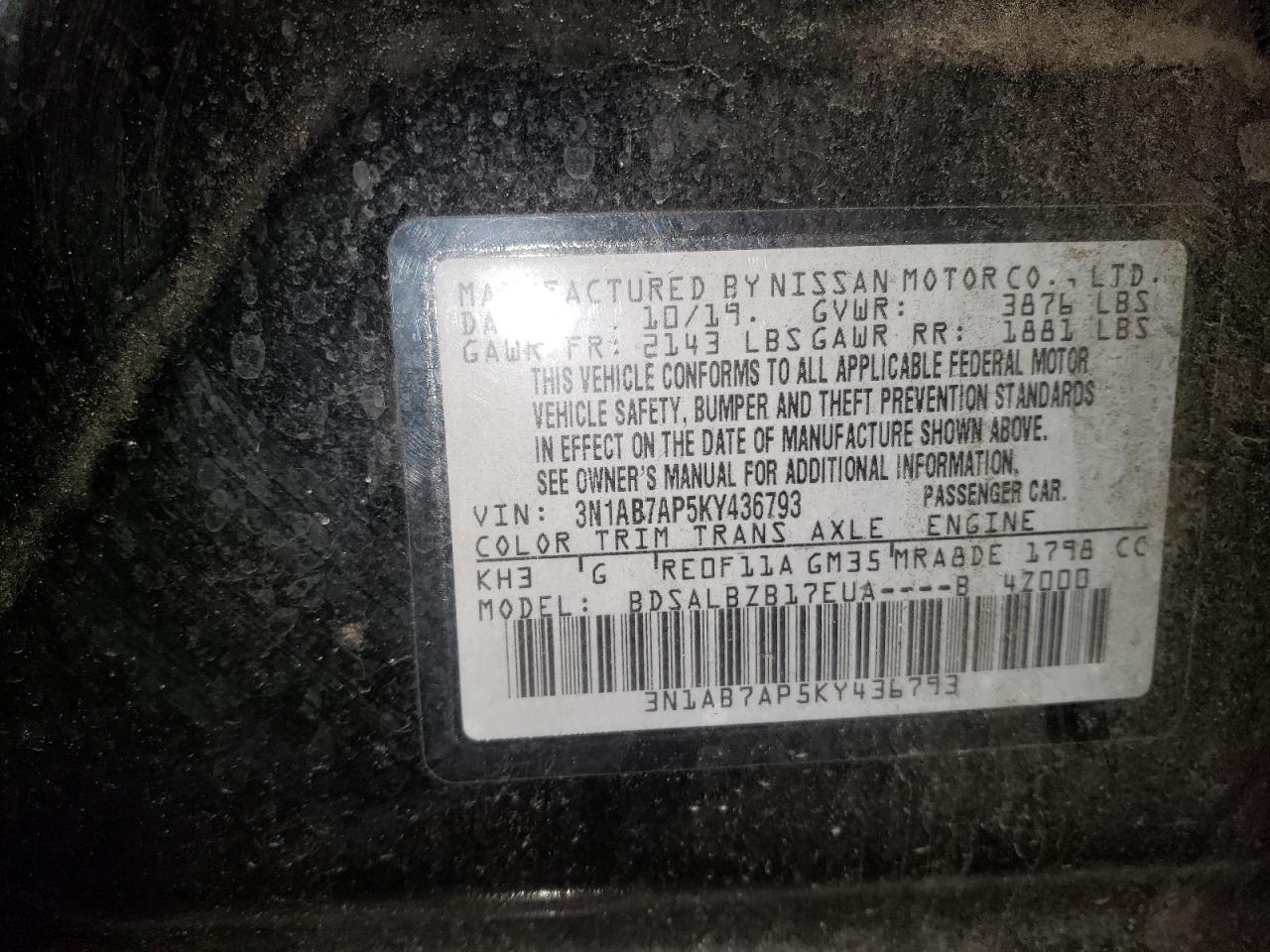 3N1AB7AP5KY436793 NISSAN SENTRA 2019