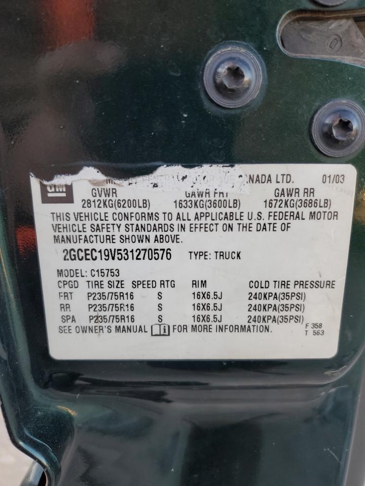 2003 Chevrolet Silverado C1500 VIN: 2GCEC19V531270576 Lot: 41668585