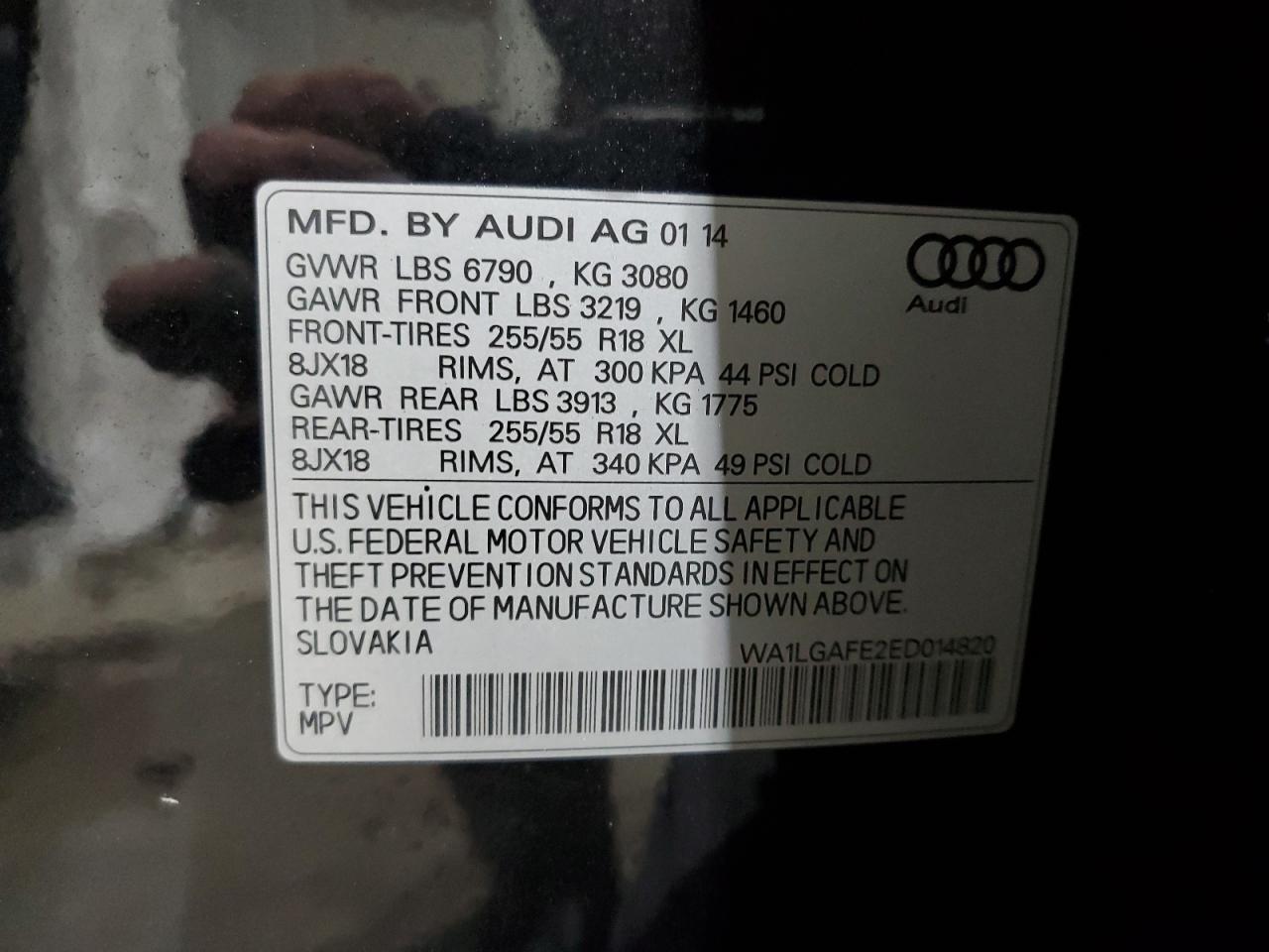 2014 Audi Q7 Premium Plus VIN: WA1LGAFE2ED014820 Lot: 89069855
