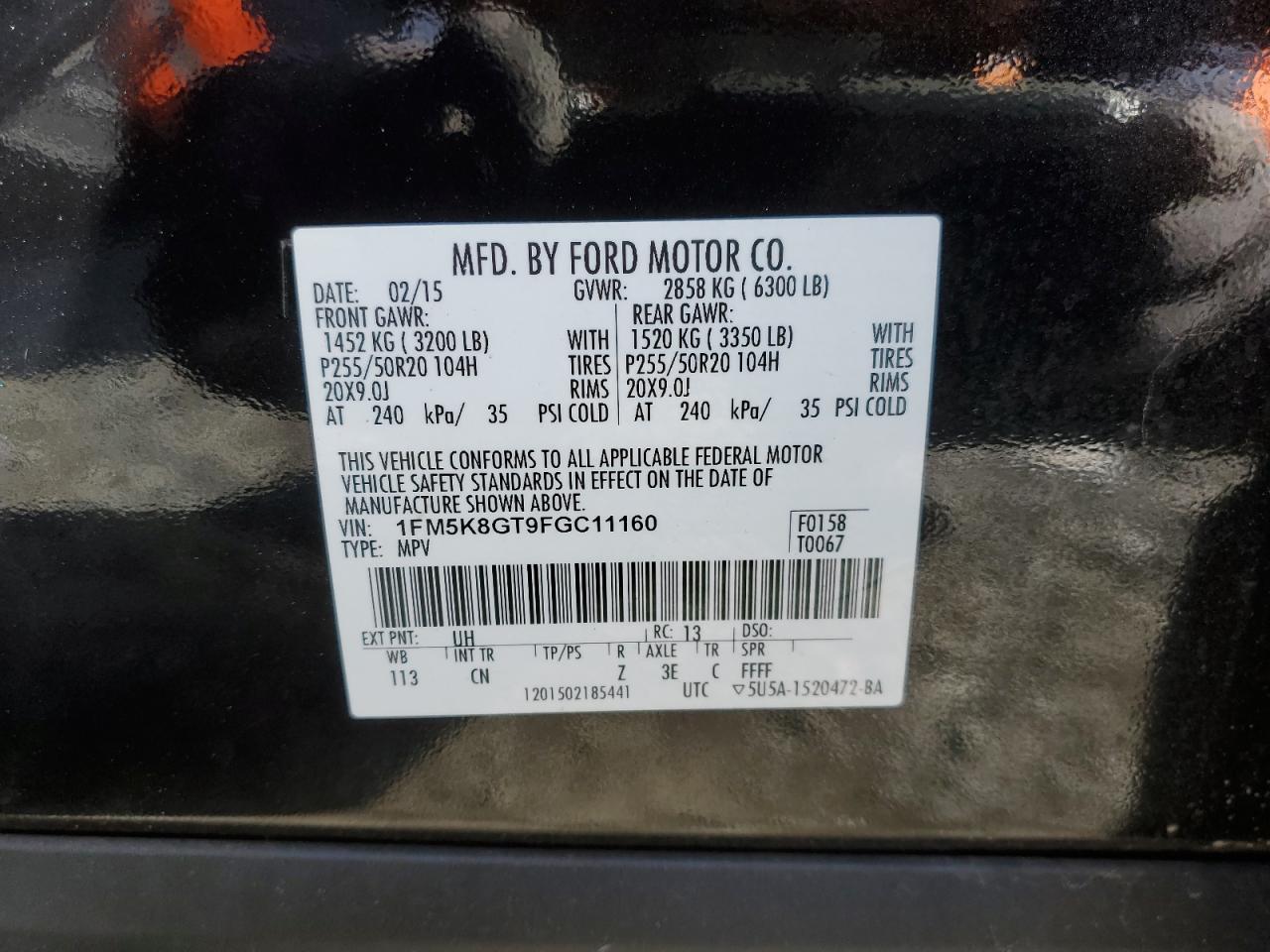 2015 Ford Explorer Sport VIN: 1FM5K8GT9FGC11160 Lot: 41569965