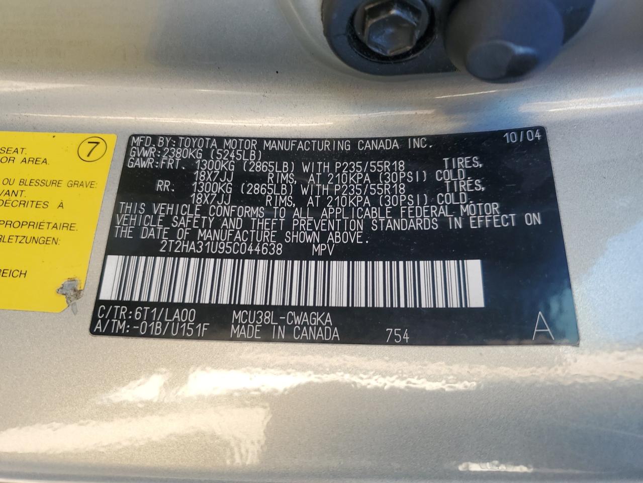 2005 Lexus Rx 330 VIN: 2T2HA31U95C044638 Lot: 80260115