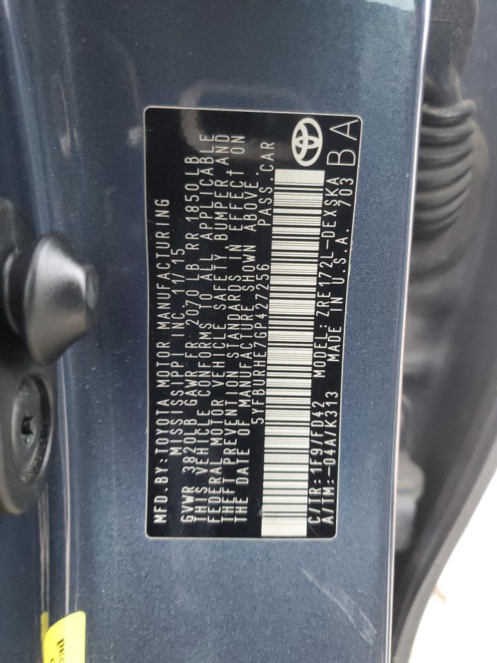 2016 Toyota Corolla L VIN: 5YFBURHE7GP427256 Lot: 87689365