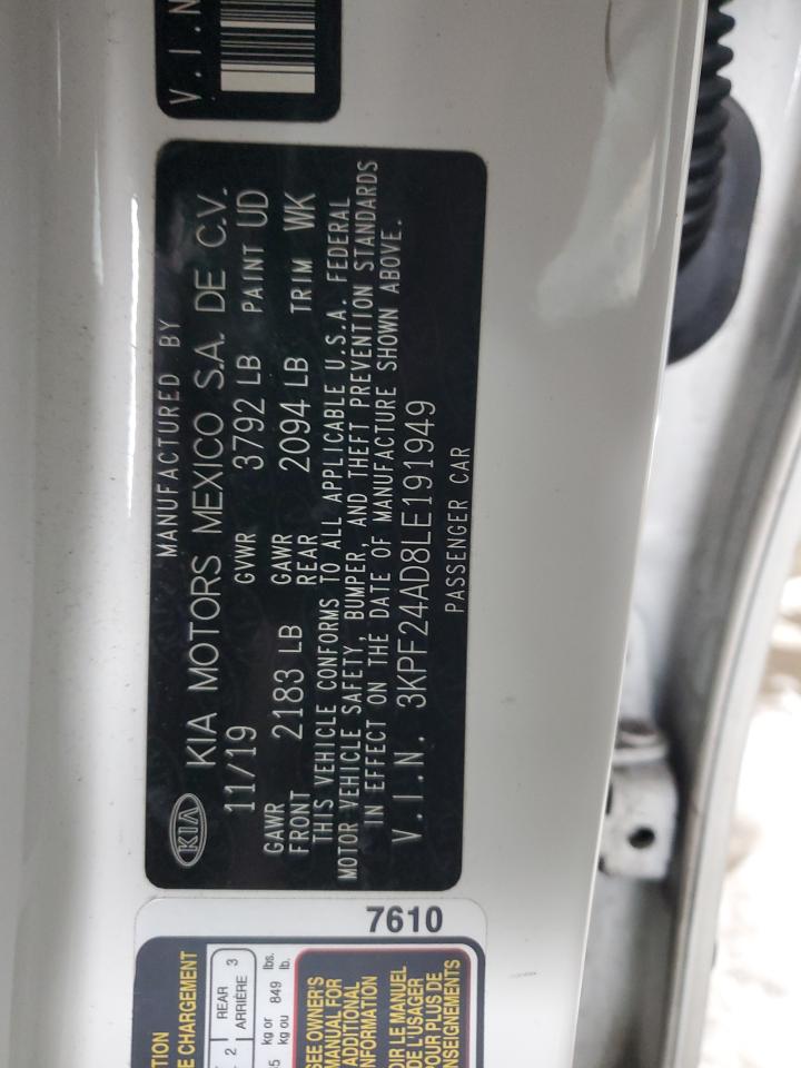 2020 Kia Forte Fe VIN: 3KPF24AD8LE191949 Lot: 63314365