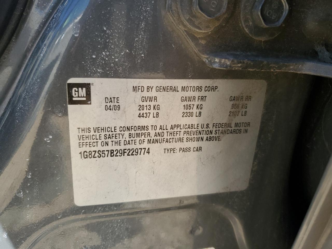 2009 Saturn Aura Xe VIN: 1G8ZS57B29F229774 Lot: 56940295