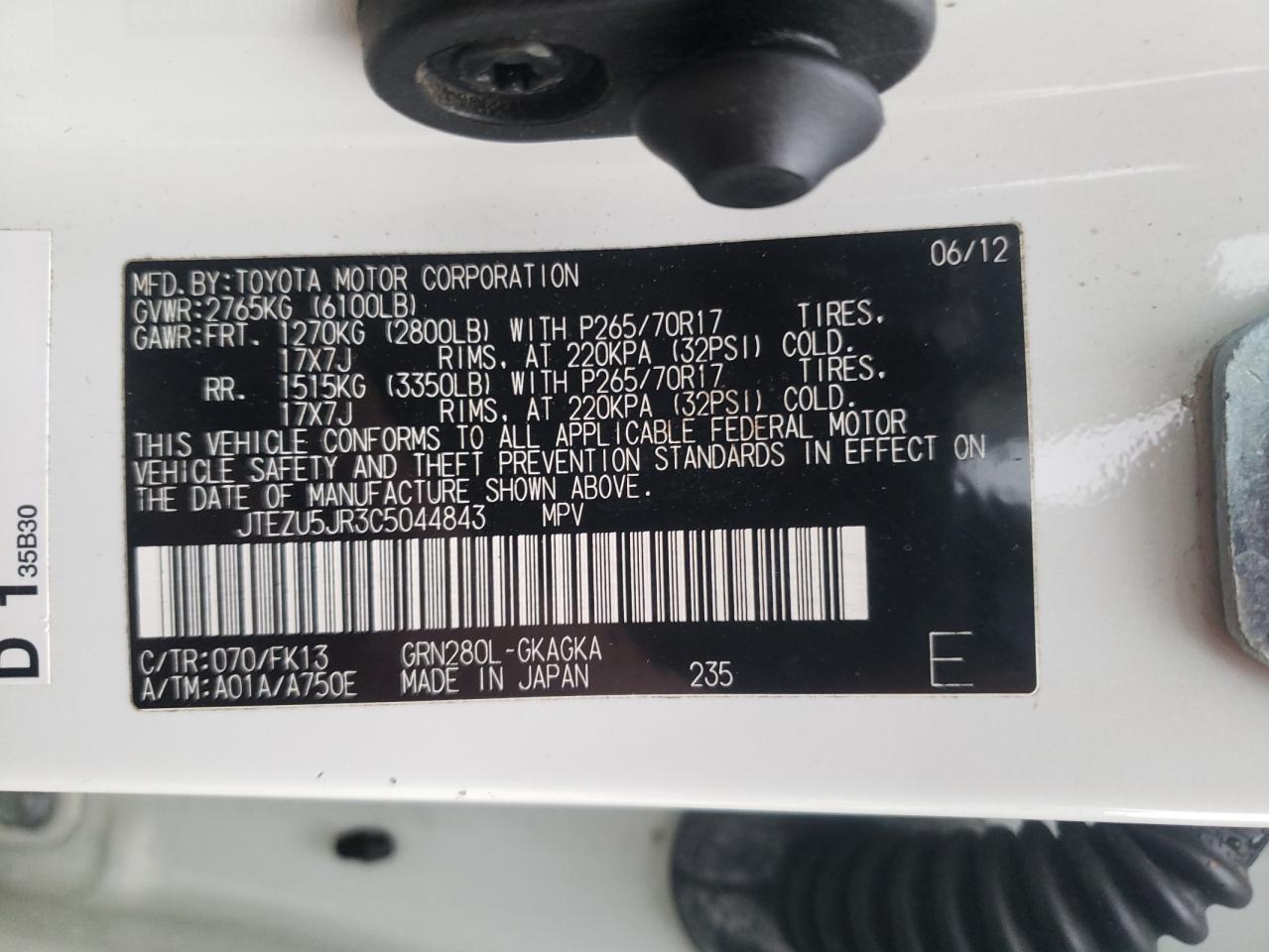 2012 Toyota 4Runner Sr5 VIN: JTEZU5JR3C5044843 Lot: 86909034