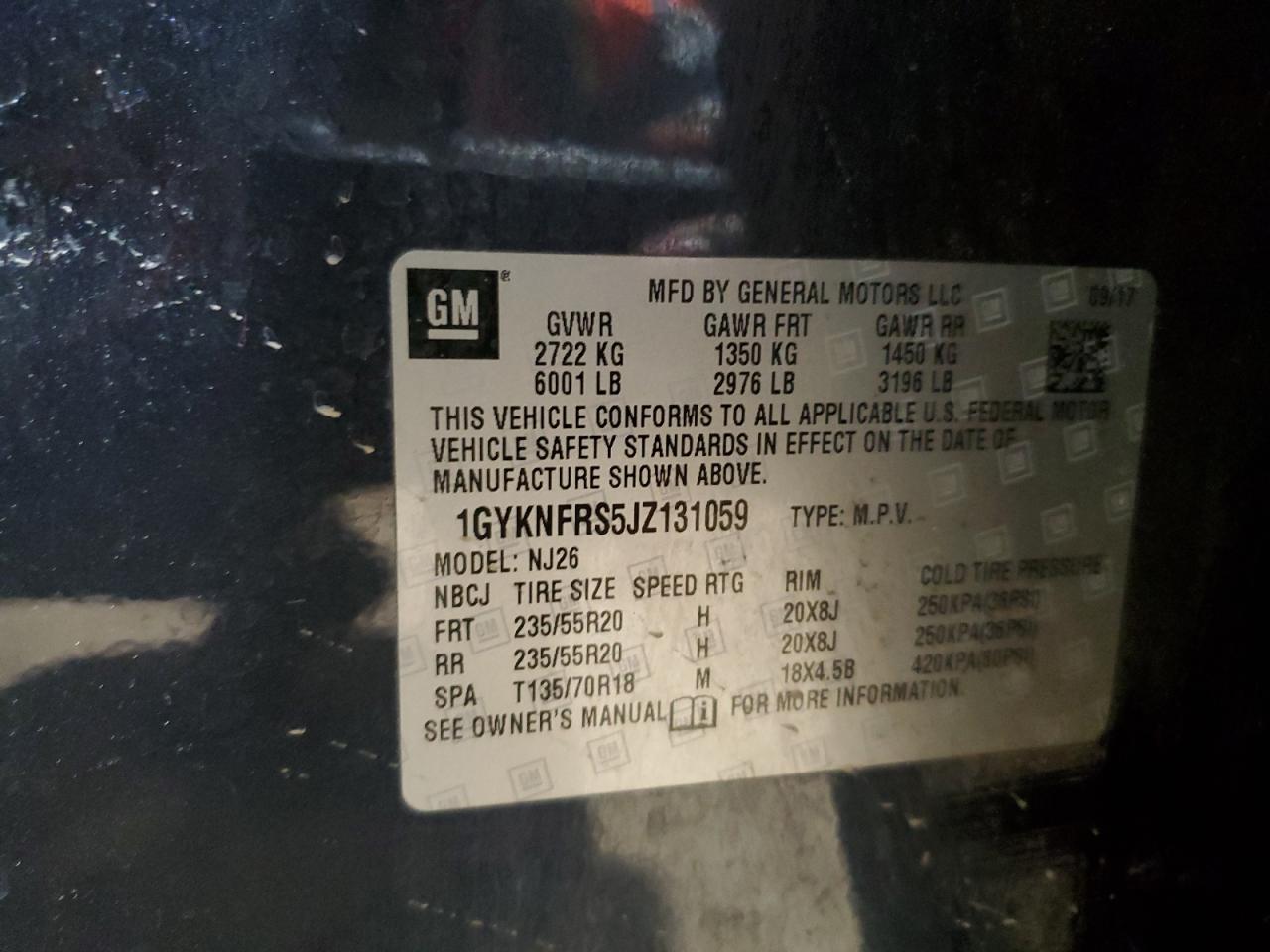 2018 Cadillac Xt5 Premium Luxury VIN: 1GYKNFRS5JZ131059 Lot: 58174285