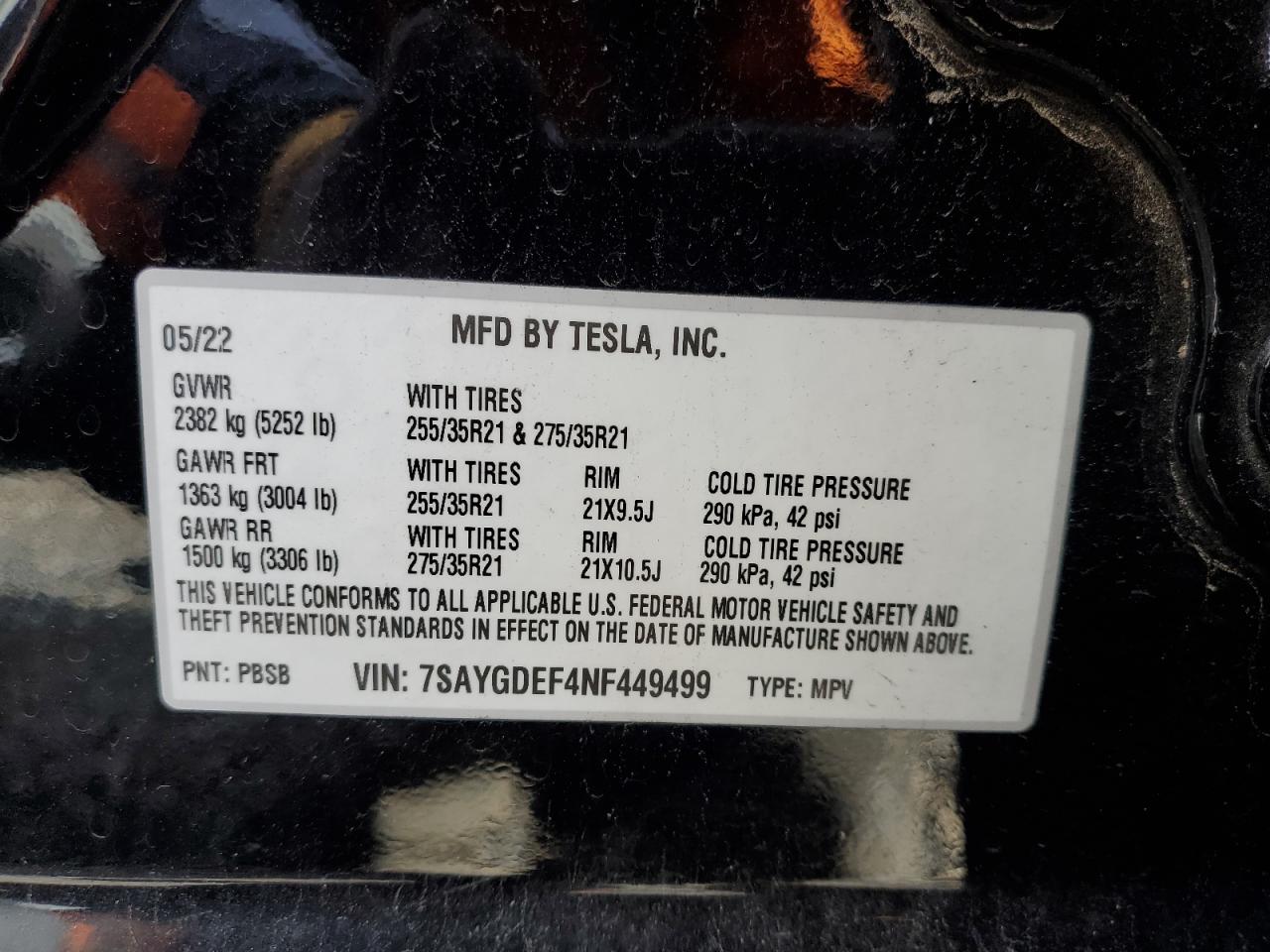 VIN 7SAYGDEF4NF449499 2022 TESLA MODEL Y no.13