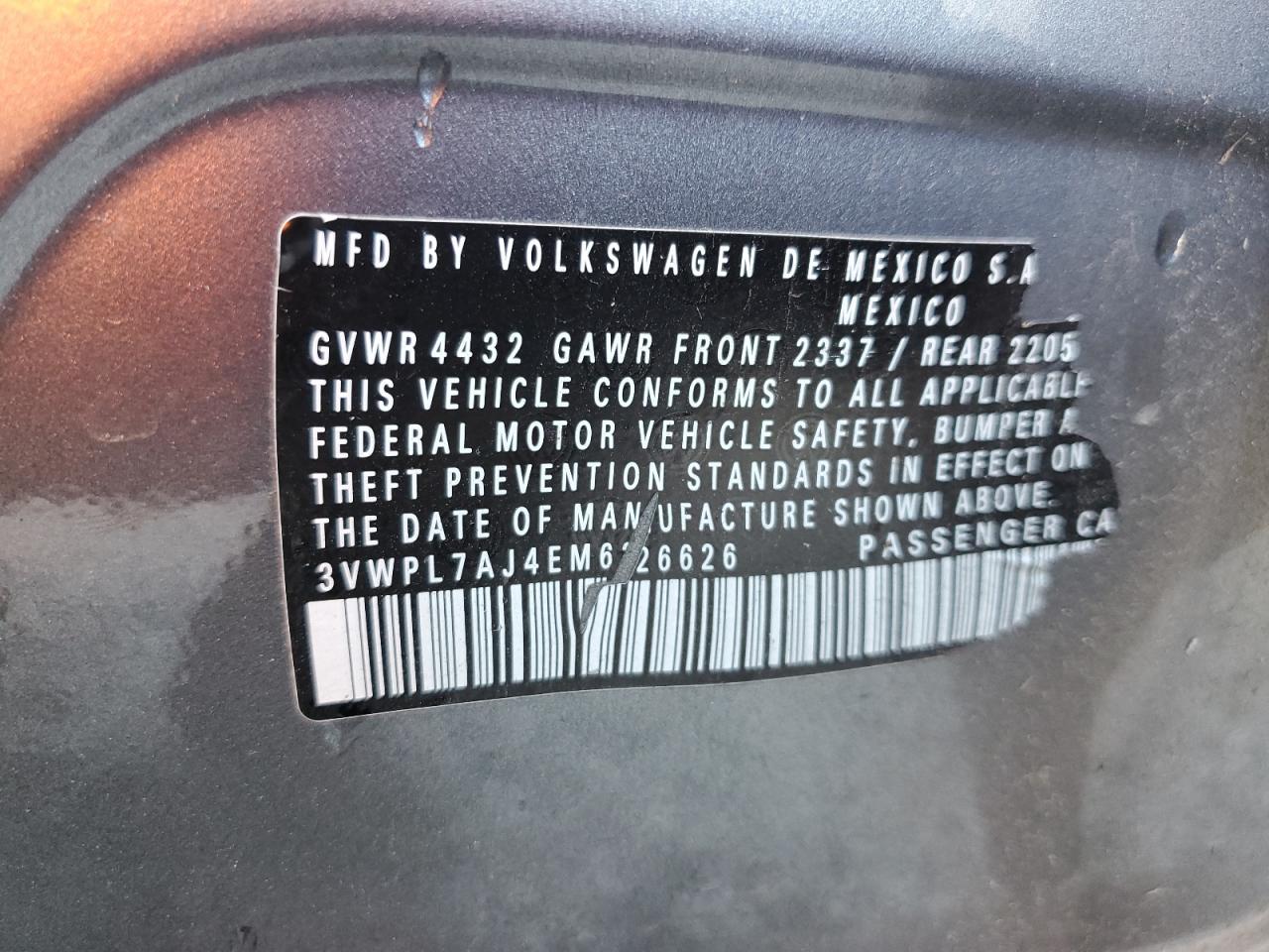 2014 Volkswagen Jetta Se VIN: 3VWB17AJ4EM626626 Lot: 42152315