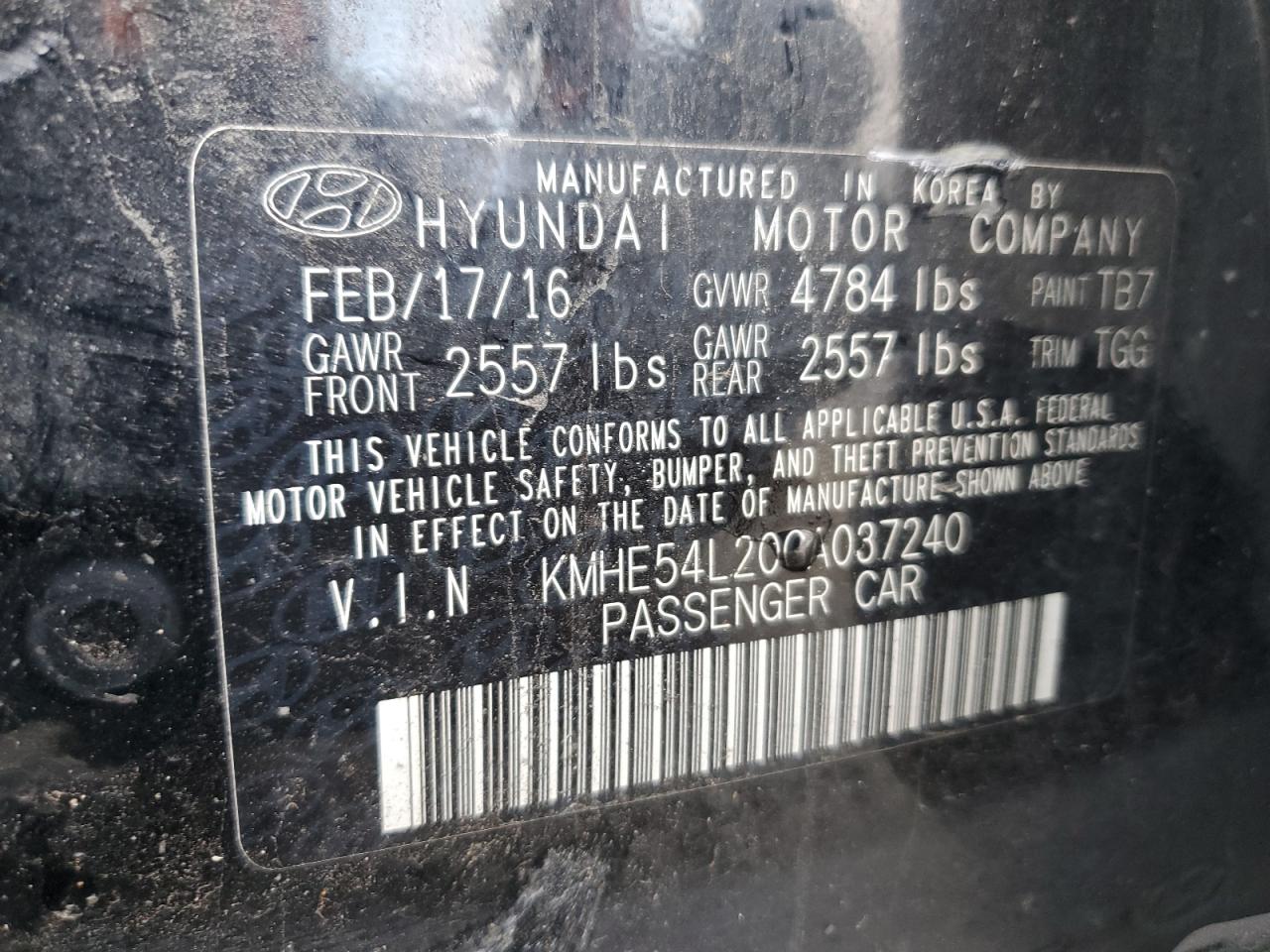 VIN KMHE54L20GA037240 2016 HYUNDAI SONATA no.12