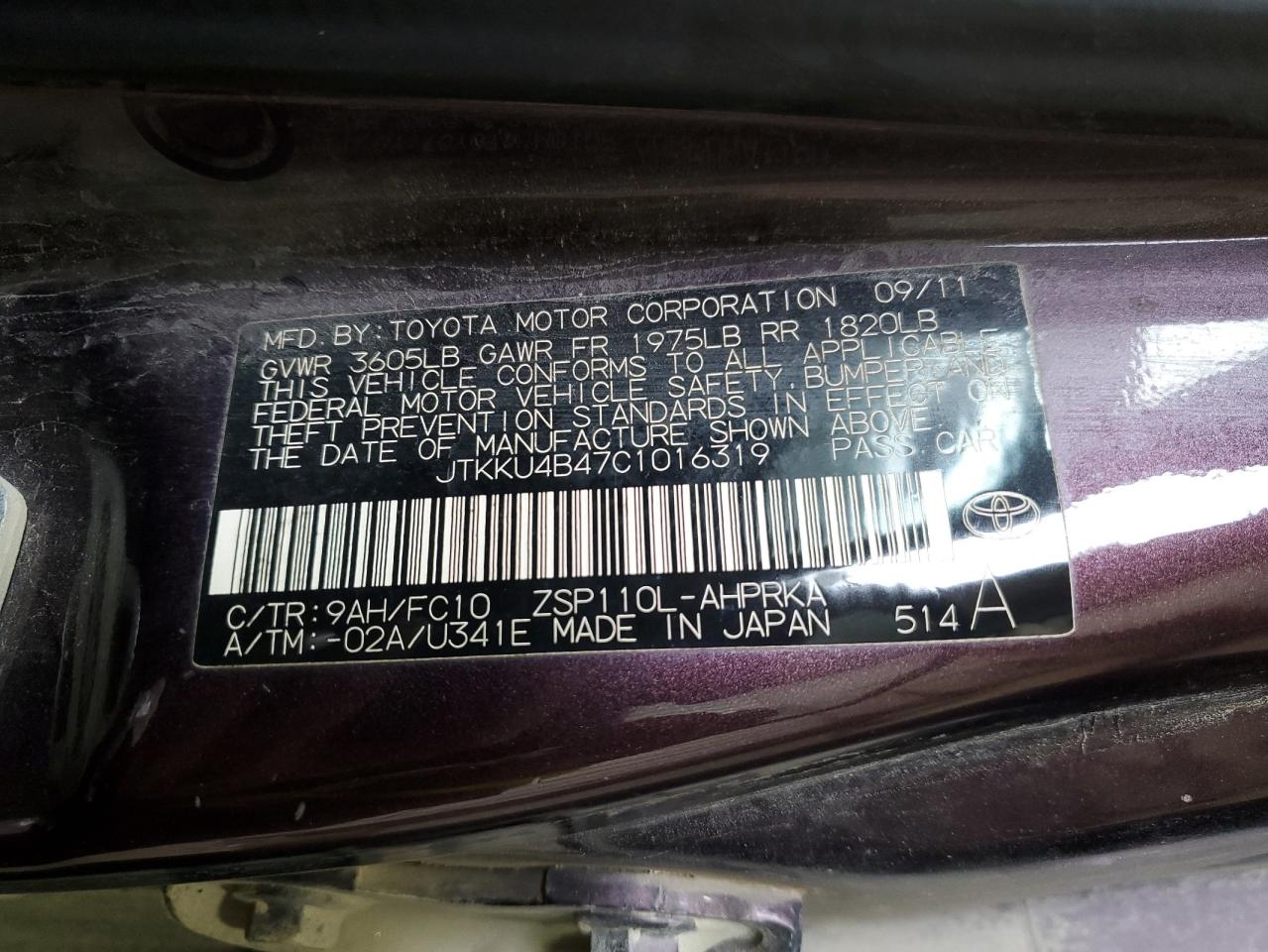 2012 Toyota Scion Xd VIN: JTKKU4B47C1016319 Lot: 87443344