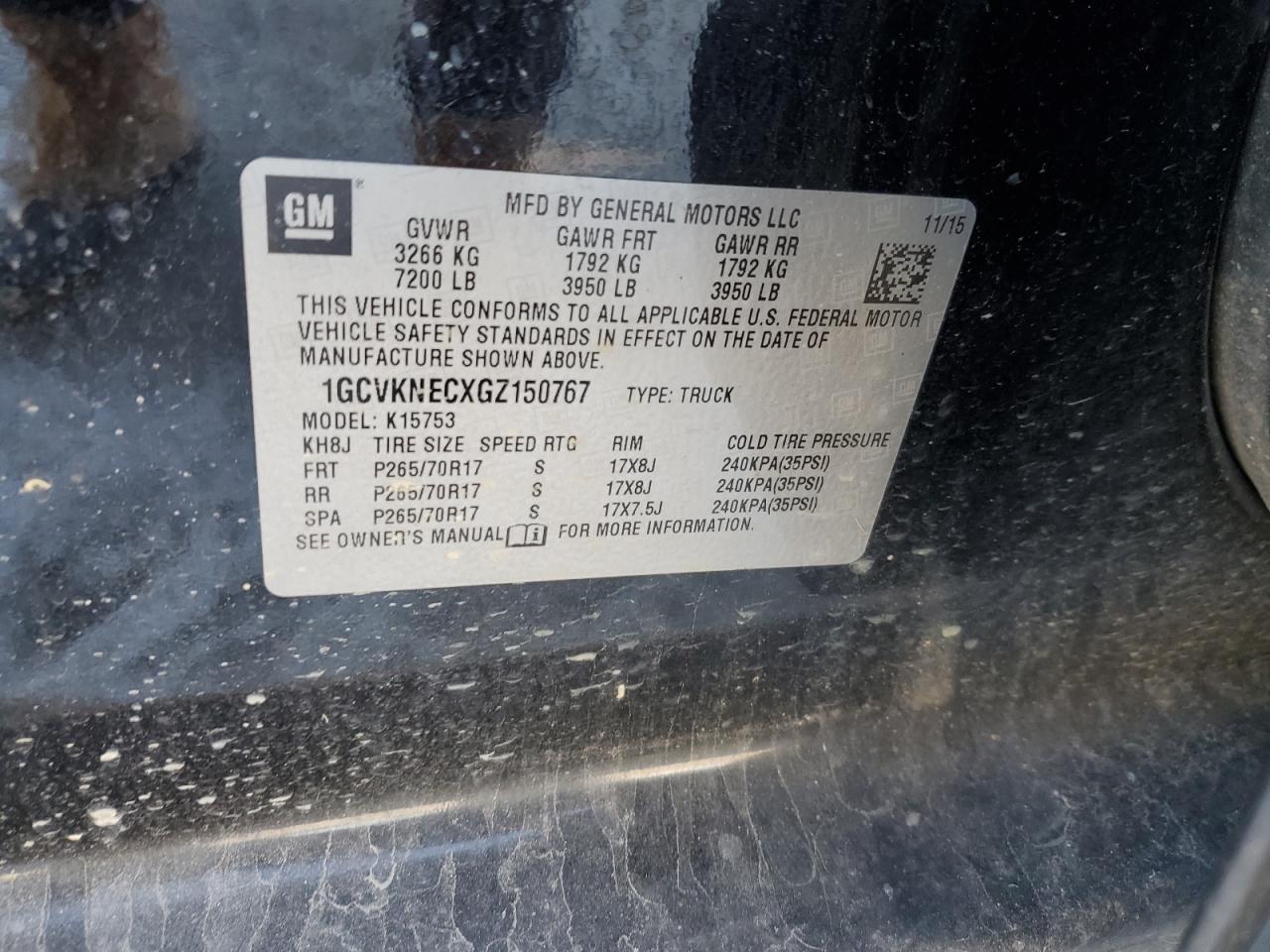1GCVKNECXGZ150767 CHEVROLET ALL Models 2016