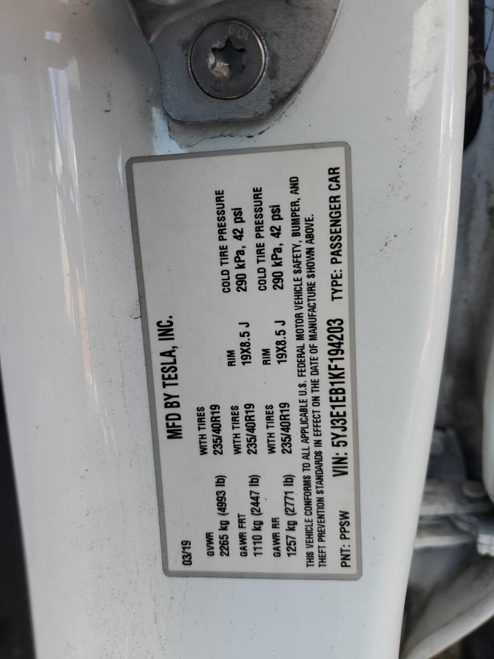 2019 Tesla Model 3 VIN: 5YJ3E1EB1KF194203 Lot: 43067465