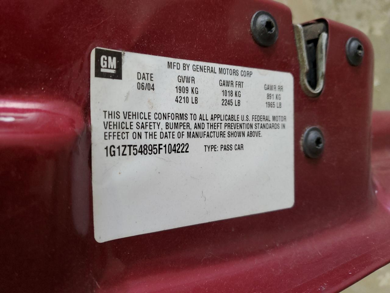 2005 Chevrolet Malibu Ls VIN: 1G1ZT54895F104222 Lot: 87015944