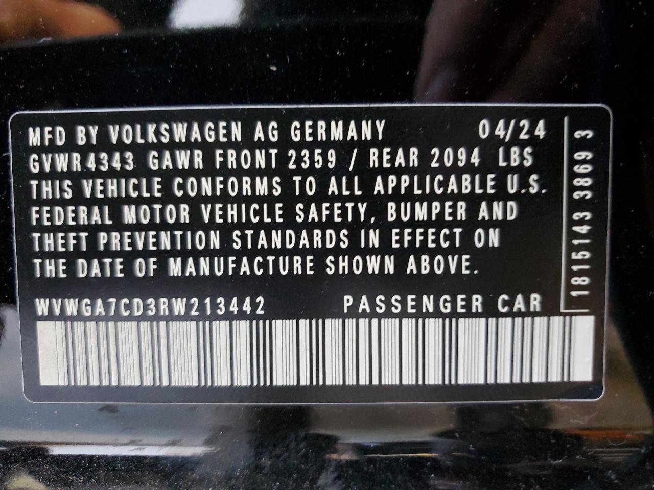 VIN WVWGA7CD3RW213442 2024 VOLKSWAGEN GTI no.12