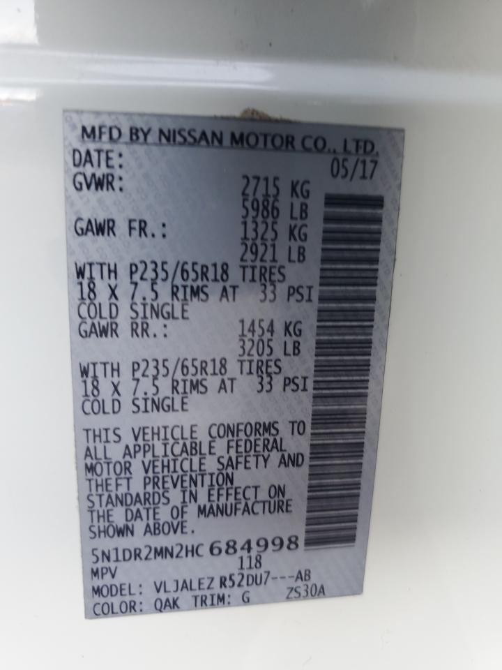 2017 Nissan Pathfinder VIN: 684998 Lot: 43471515