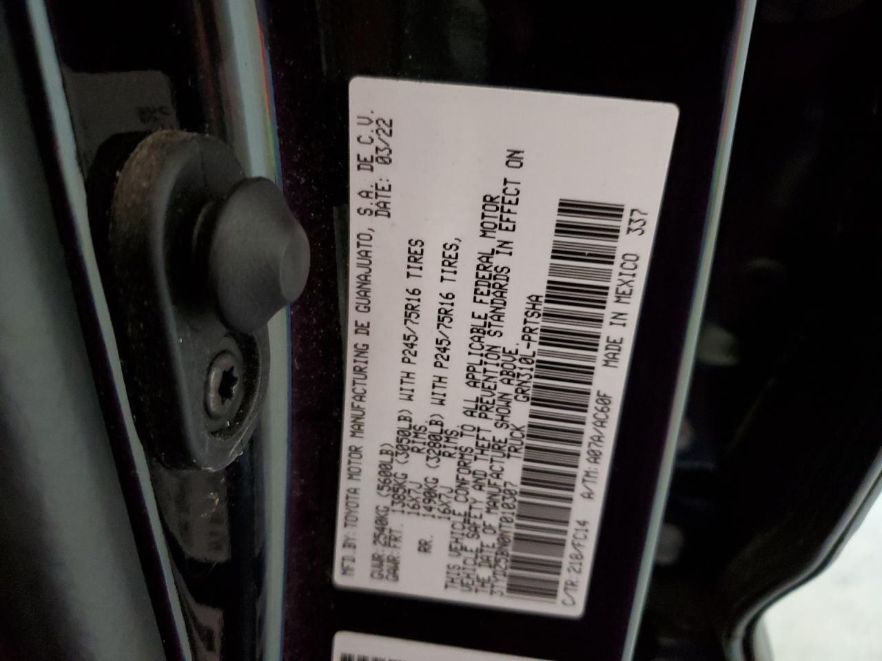 2022 Toyota Tacoma Double Cab VIN: 3TYDZ5BN0NT010307 Lot: 88028075
