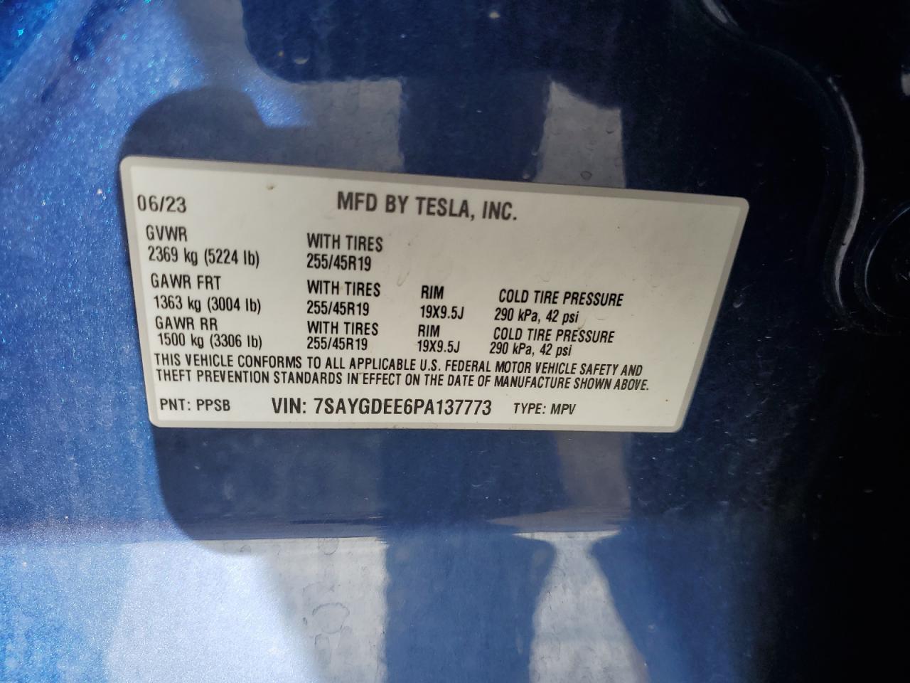 VIN 7SAYGDEE6PA137773 2023 TESLA MODEL Y no.12