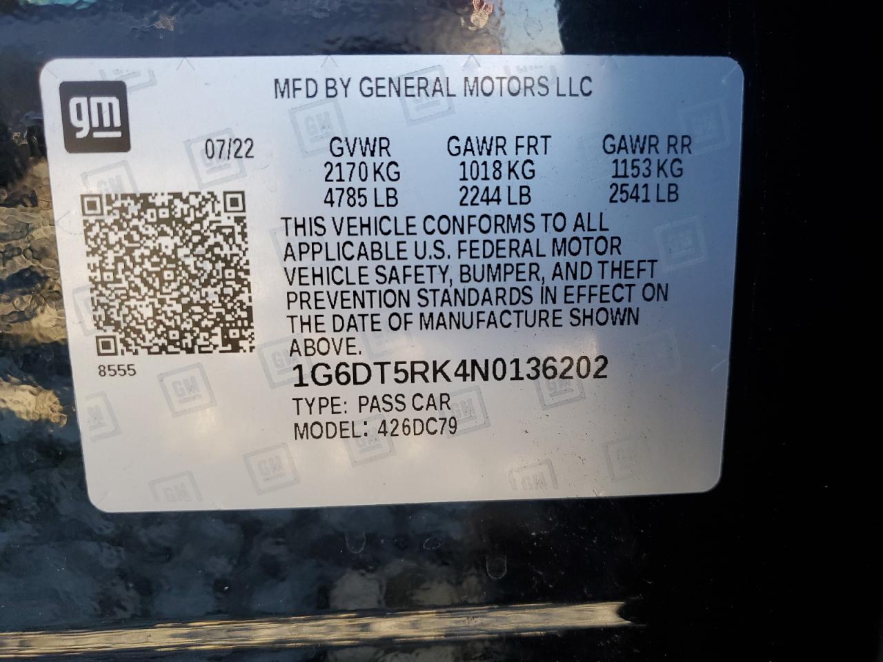 2022 Cadillac Ct5 Premium Luxury VIN: 1G6DT5RK4N0136202 Lot: 56398305