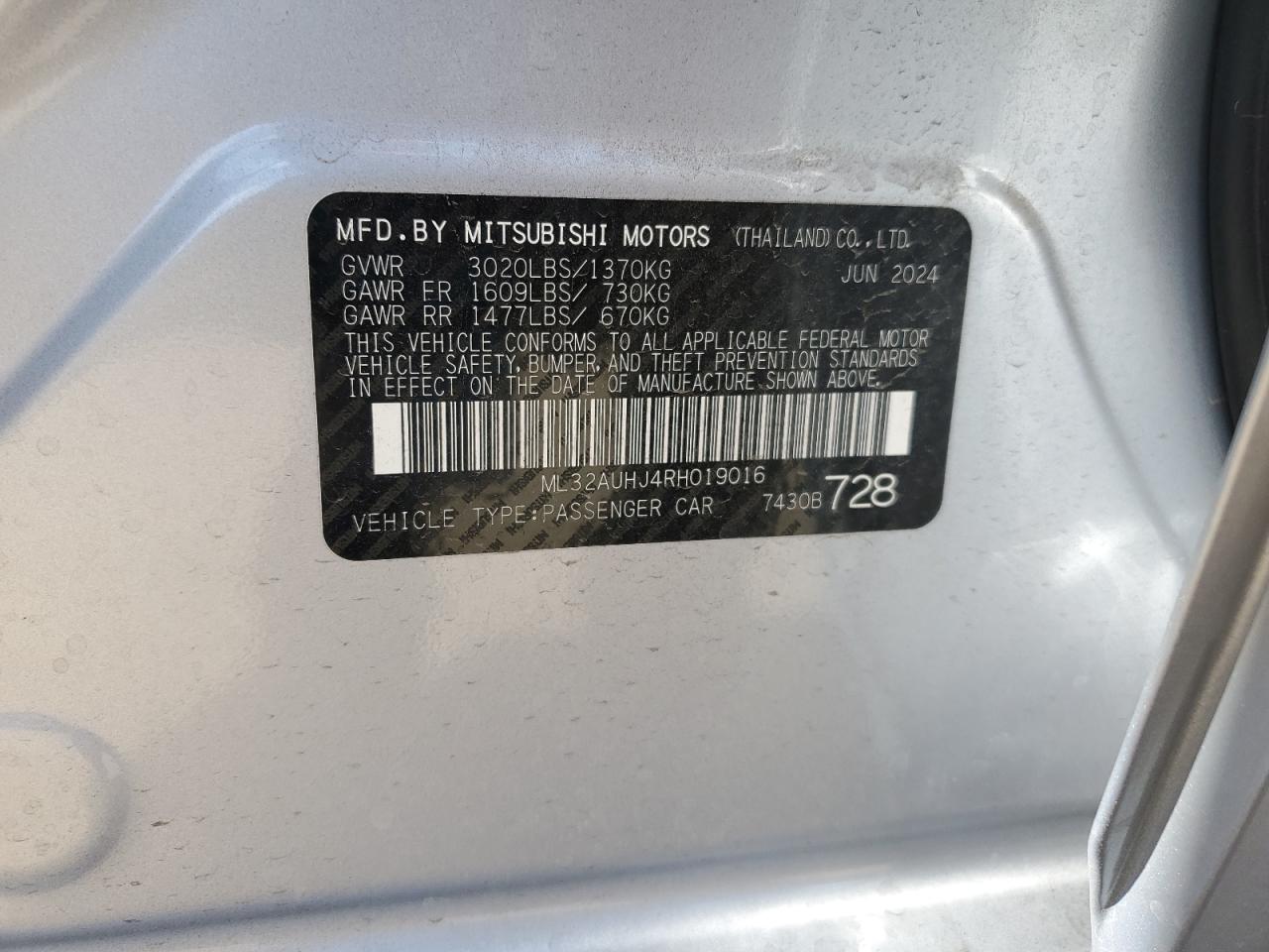 VIN ML32AUHJ4RH019016 2024 MITSUBISHI MIRAGE no.12