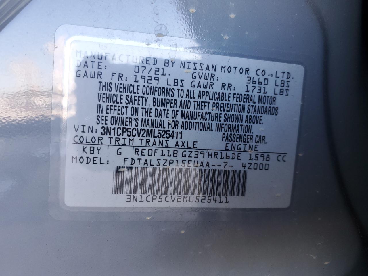 3N1CP5CV2ML525411 NISSAN KICKS 2021