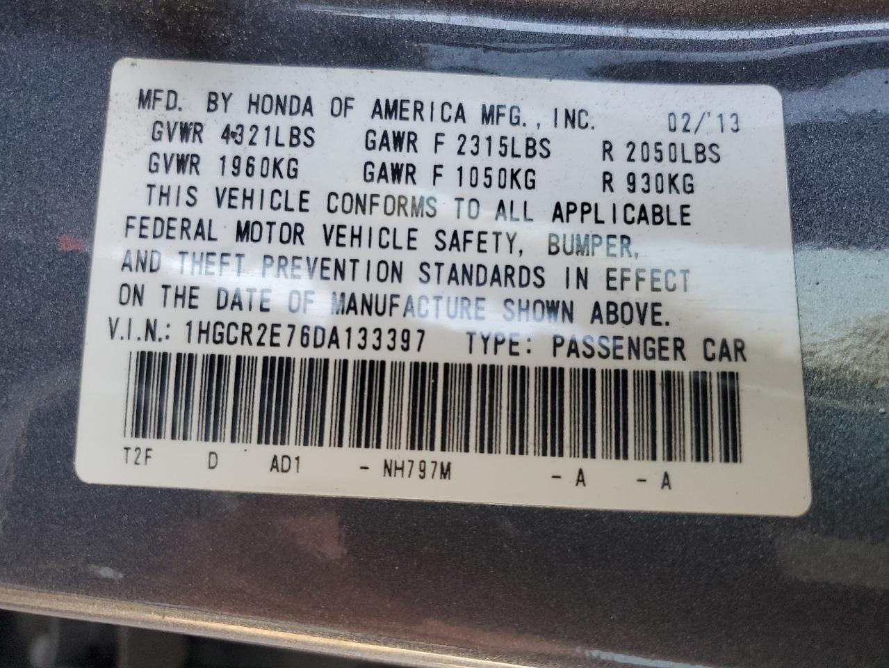 VIN 1HGCR2E76DA133397 2013 HONDA ACCORD no.13