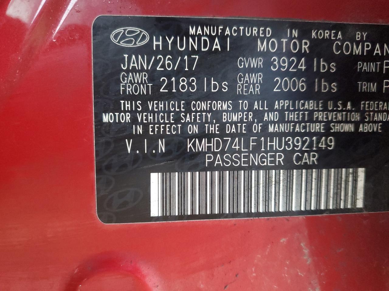 KMHD74LF1HU392149 2017 HYUNDAI ELANTRA - Image 12