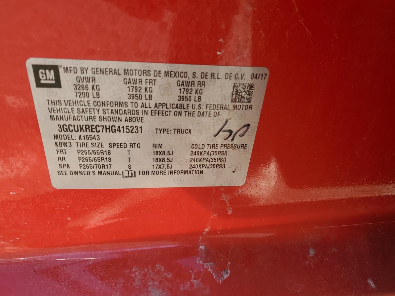 3GCUKREC7HG415231 CHEVROLET ALL Models 2017