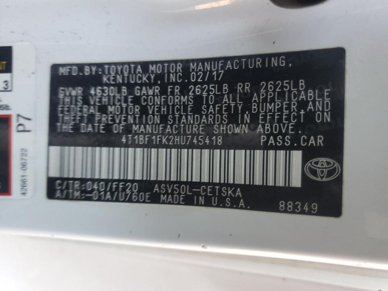 VIN 4T1BF1FK2HU745418 2017 TOYOTA CAMRY no.12