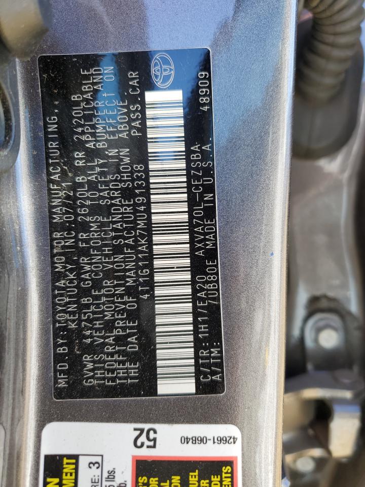 4T1G11AK7MU491338 TOYOTA CAMRY 2021