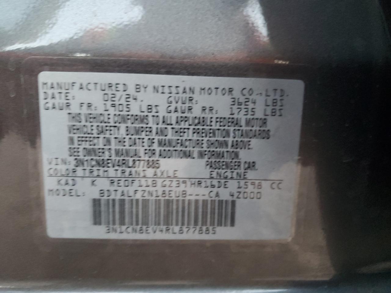 3N1CN8EV4RL877885 NISSAN VERSA 2024