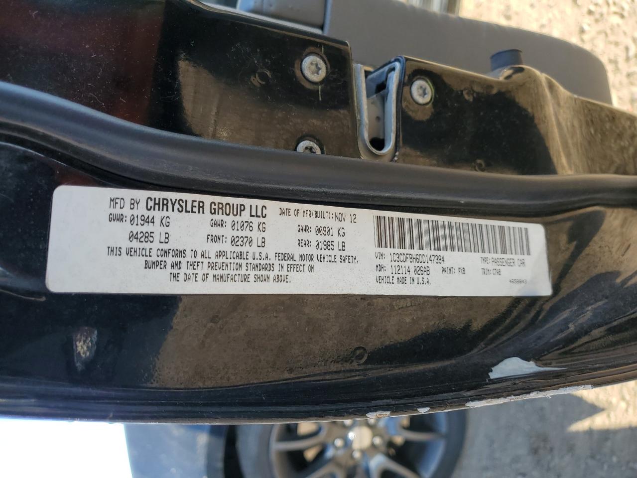 2013 Dodge Dart Sxt VIN: 1C3CDFBH6DD147384 Lot: 71558125