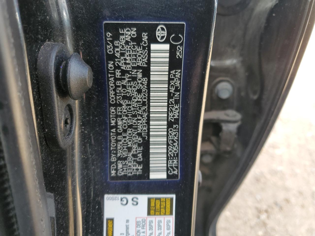 JTDEPRAE3LJ023948 TOYOTA COROLLA 2020