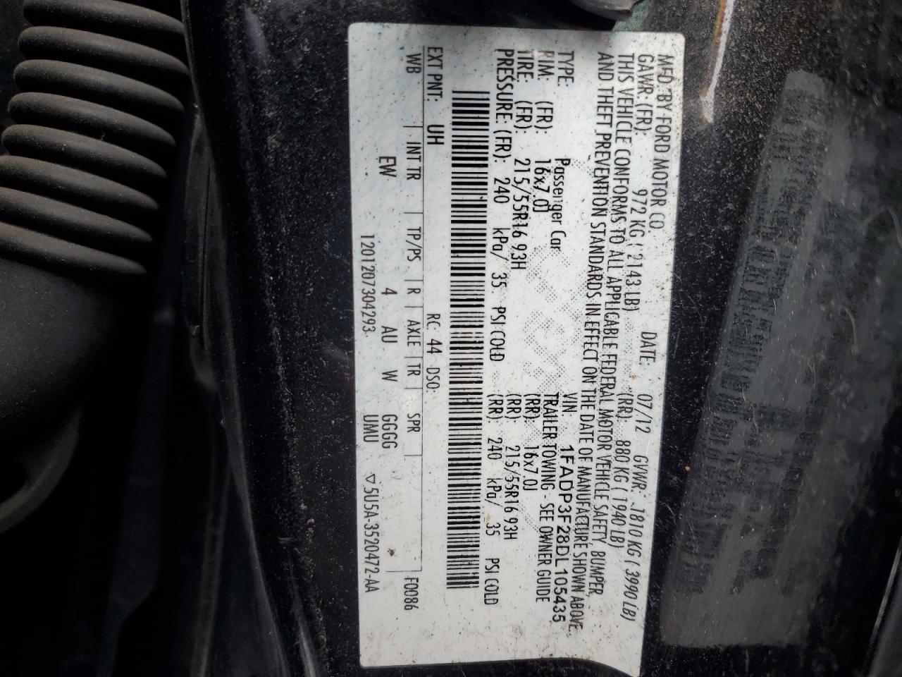 VIN 1FADP3F28DL105435 2013 FORD FOCUS no.12