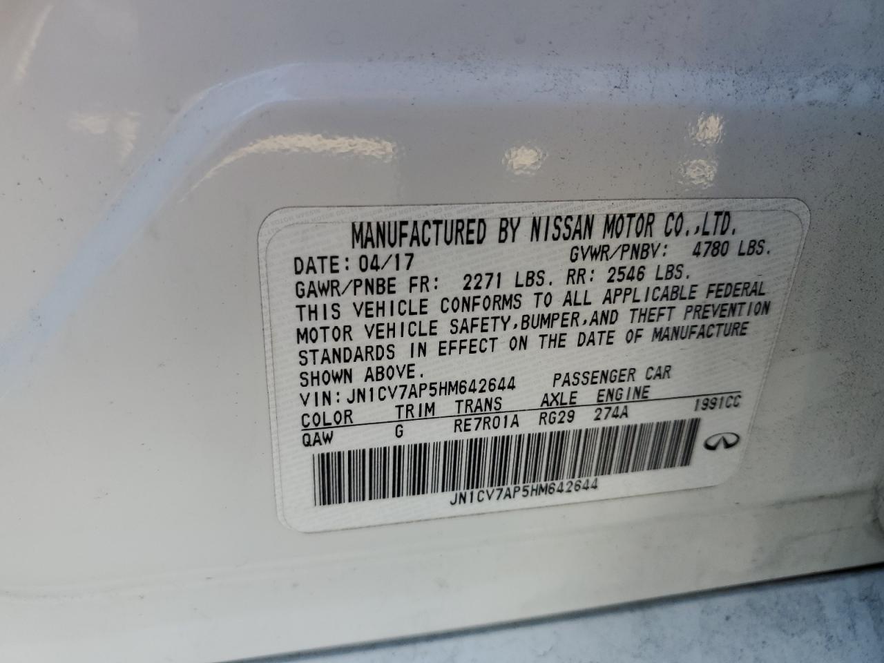 2017 Infiniti Q50 Base VIN: JN1CV7AP5HM642644 Lot: 88912595