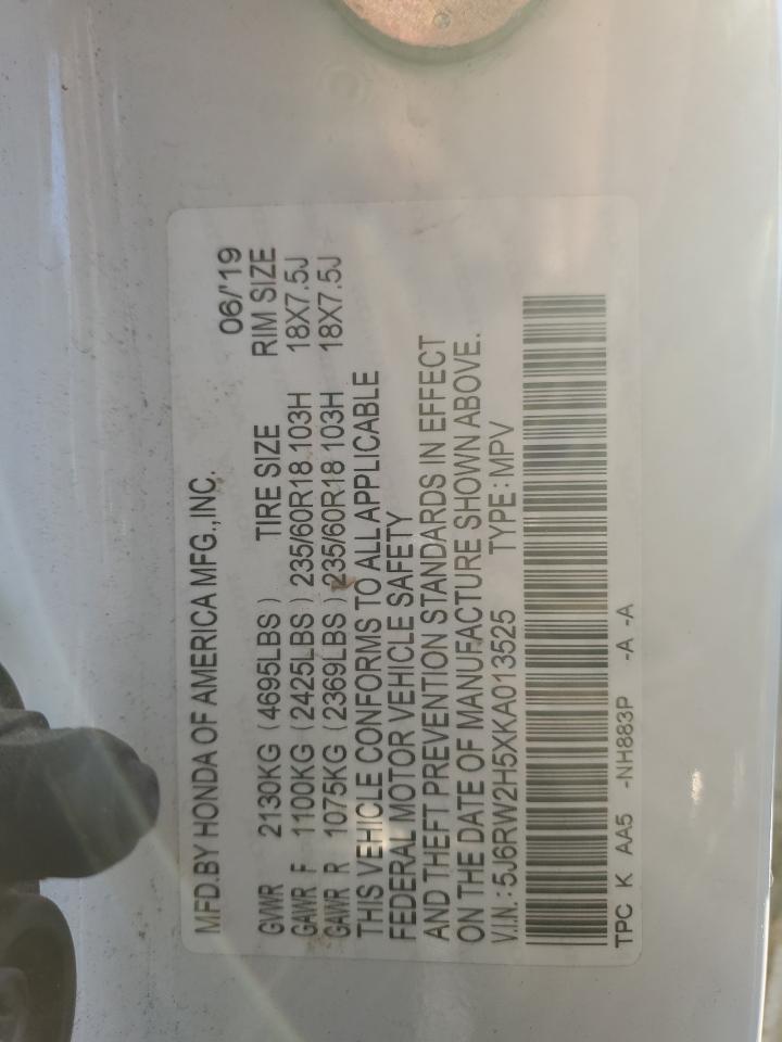 5J6RW2H5XKA013525 HONDA CRV 2019
