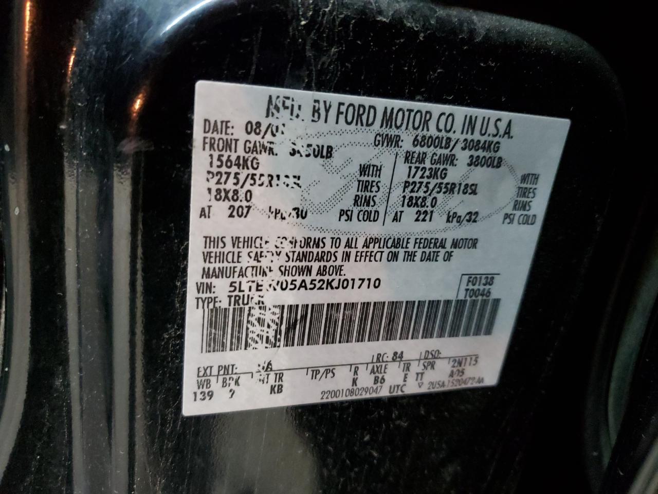 2002 Lincoln Blackwood VIN: 5LTEW05A52KJ01710 Lot: 88299005