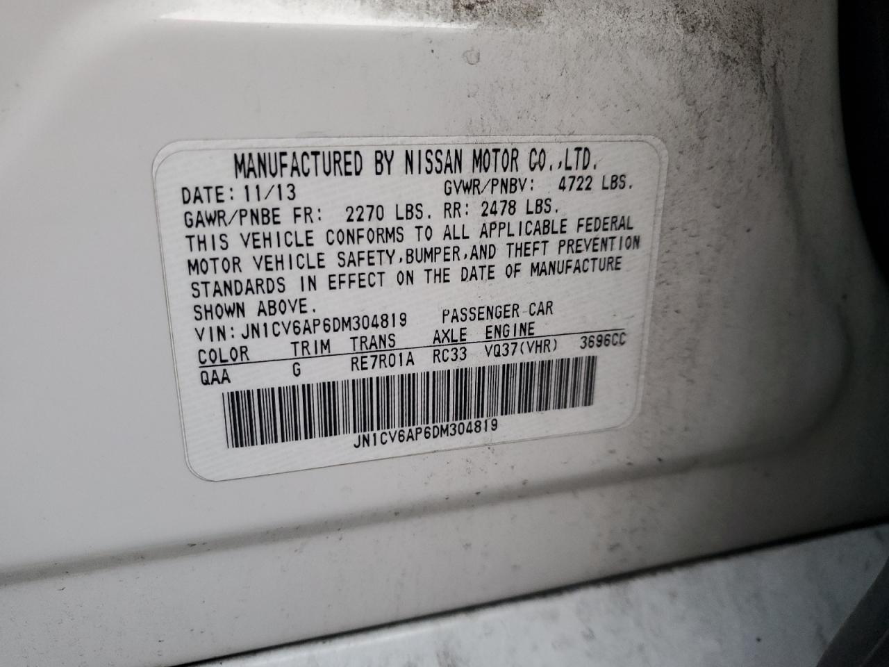 2013 Infiniti G37 Base VIN: JN1CV6AP6DM304819 Lot: 87127984