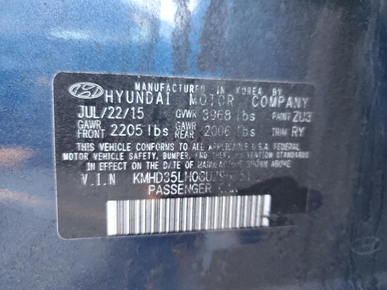 KMHD35LH0GU295851 2016 HYUNDAI ELANTRA - Image 12