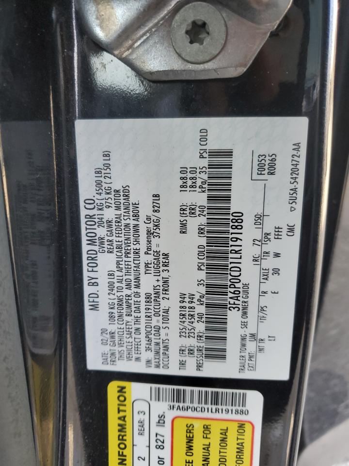 2020 Ford Fusion Sel VIN: 3FA6P0CD1LR191880 Lot: 76307084