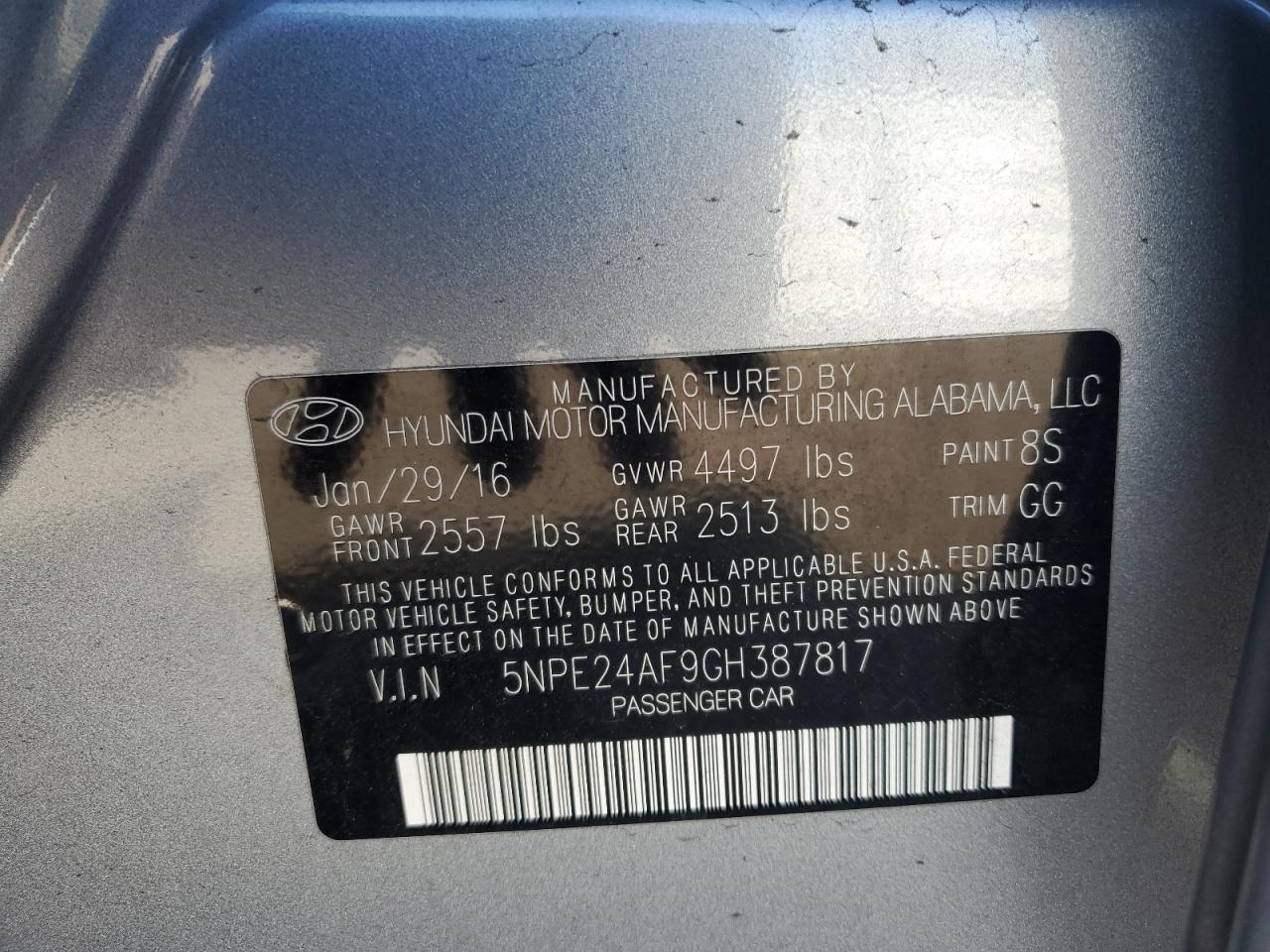 5NPE24AF9GH387817 2016 HYUNDAI SONATA - Image 12