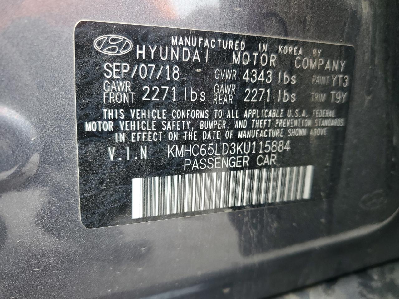 VIN KMHC65LD3KU115884 2019 HYUNDAI IONIQ no.12