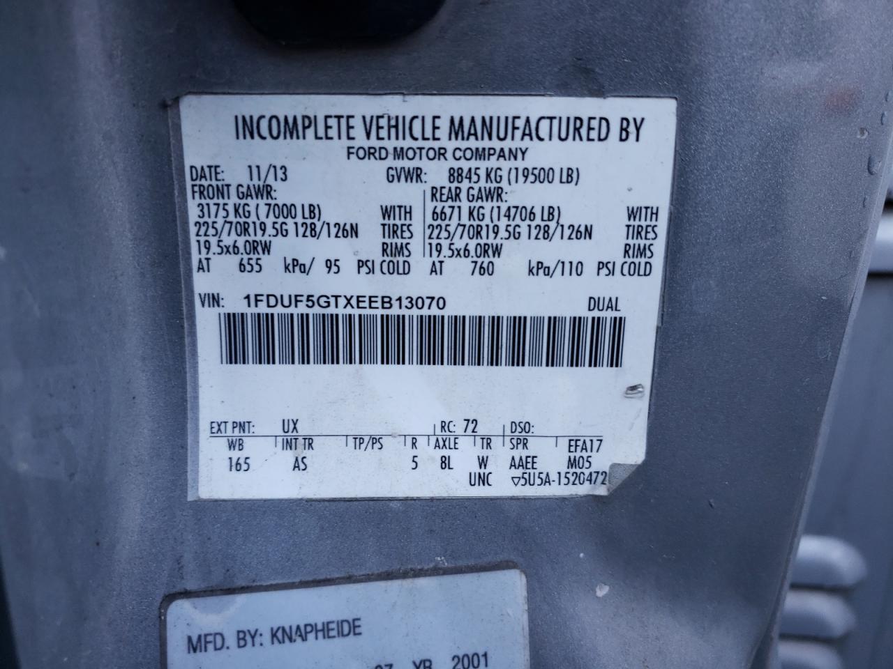 VIN 1FDUF5GTXEEB13070 2014 FORD F550 no.12