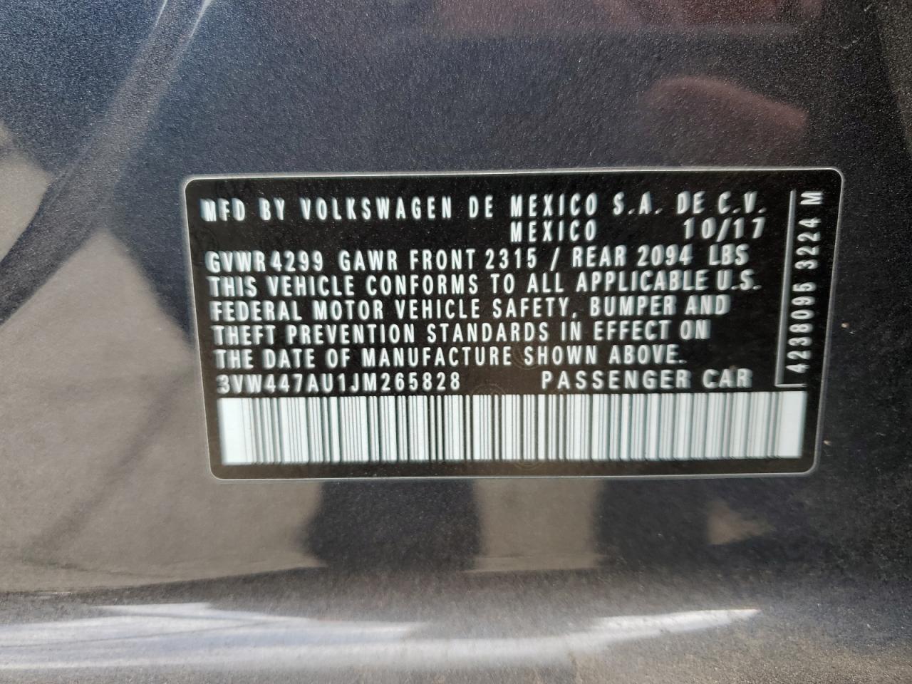 3VW447AU1JM265828 VOLKSWAGEN GTI 2018