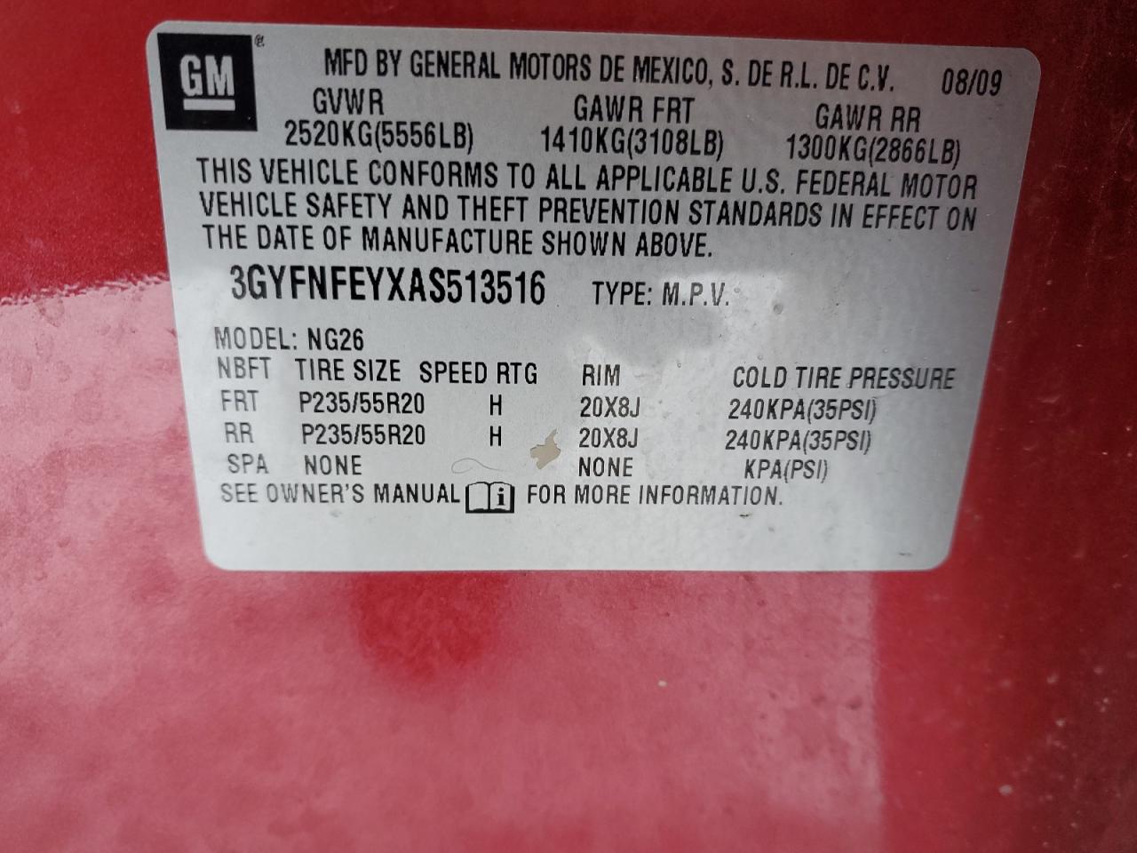 2010 Cadillac Srx Premium Collection VIN: 3GYFNFEYXAS513516 Lot: 88160065