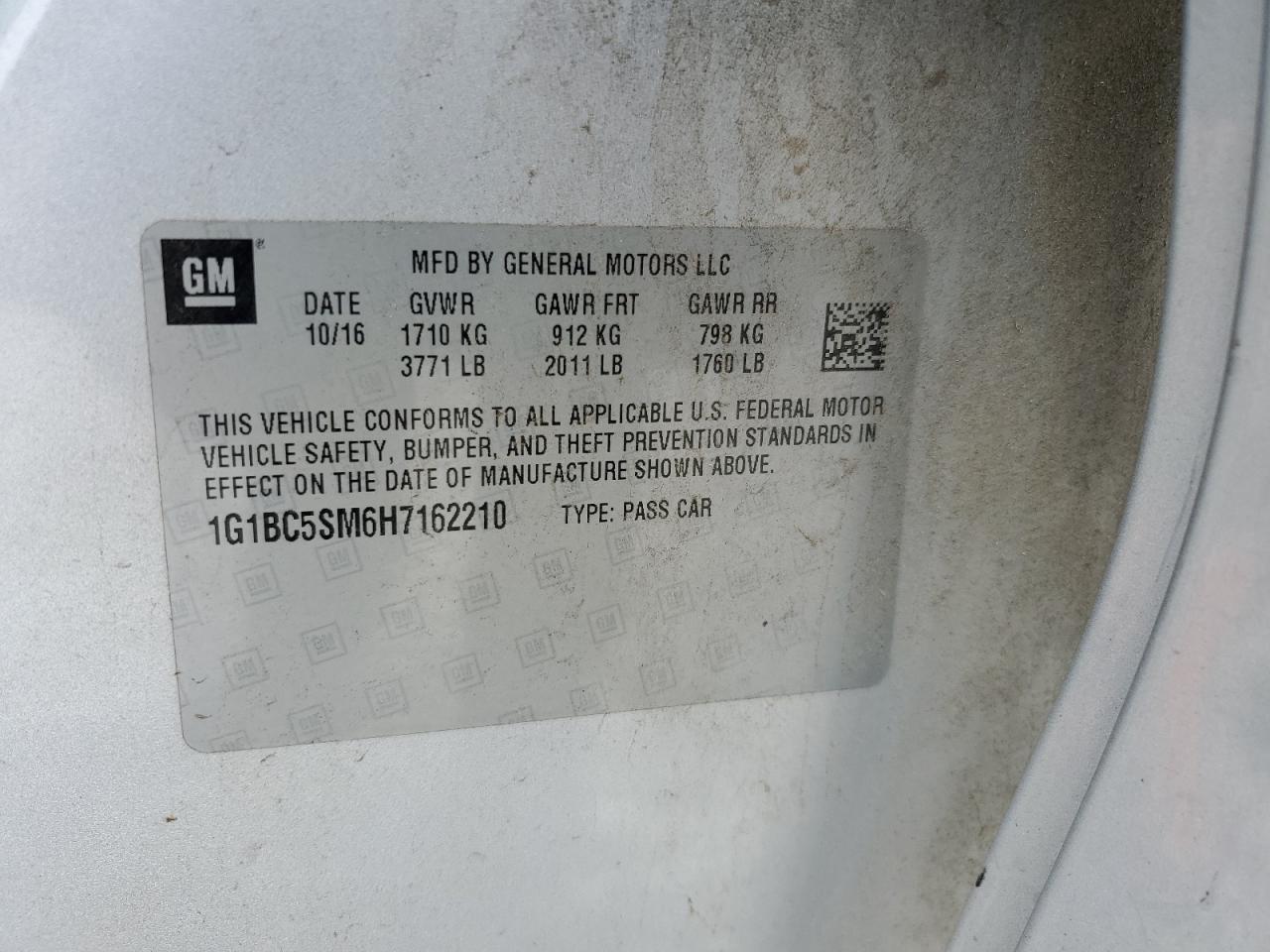 2017 Chevrolet Cruze Ls VIN: 1G1BC5SM6H7162210 Lot: 61982635