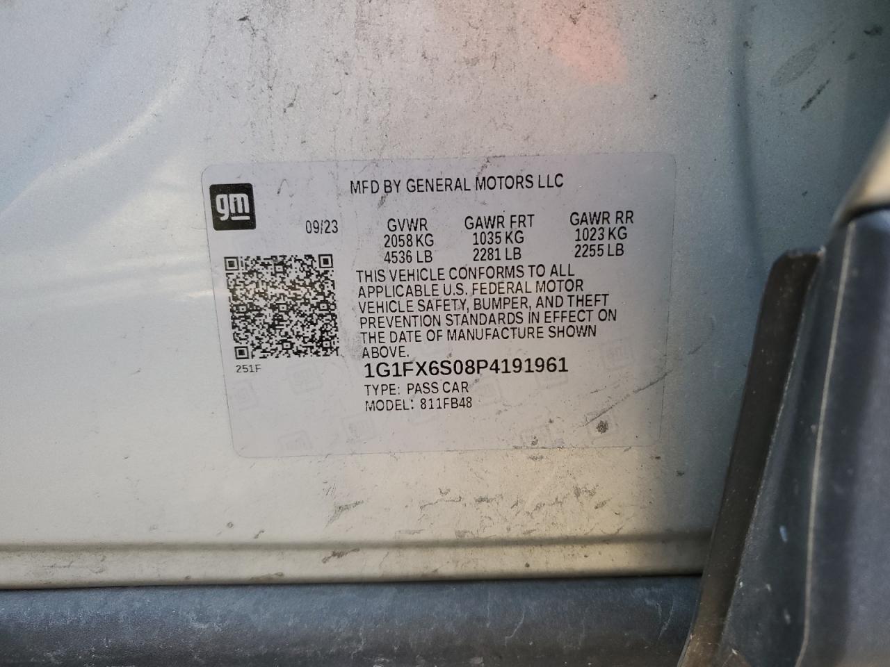 2023 Chevrolet Bolt Ev 2Lt VIN: 1G1FX6S08P4191961 Lot: 41868735