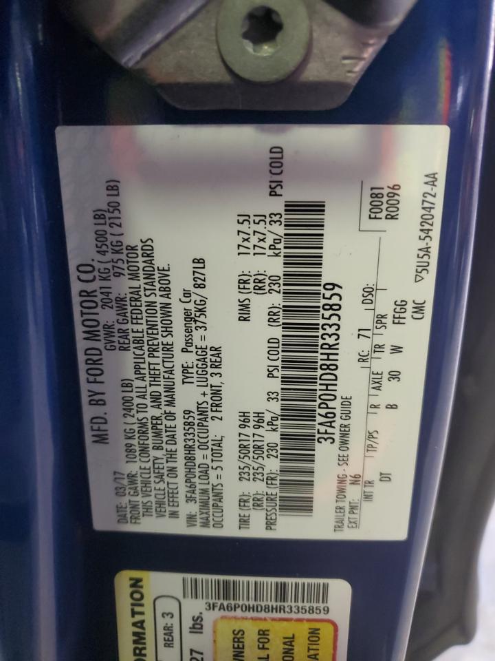 3FA6P0HD8HR335859 FORD FUSION 2017