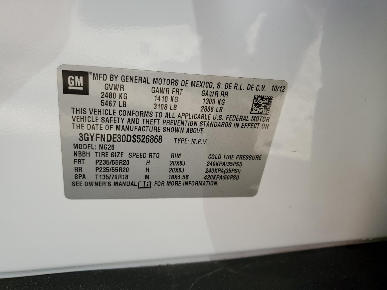 2013 Cadillac Srx Performance Collection VIN: 3GYFNDE30DS526868 Lot: 87052094