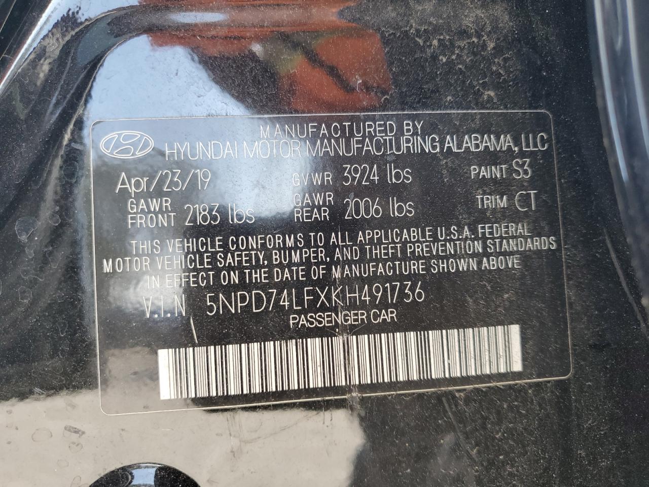5NPD74LFXKH491736 2019 HYUNDAI ELANTRA - Image 14