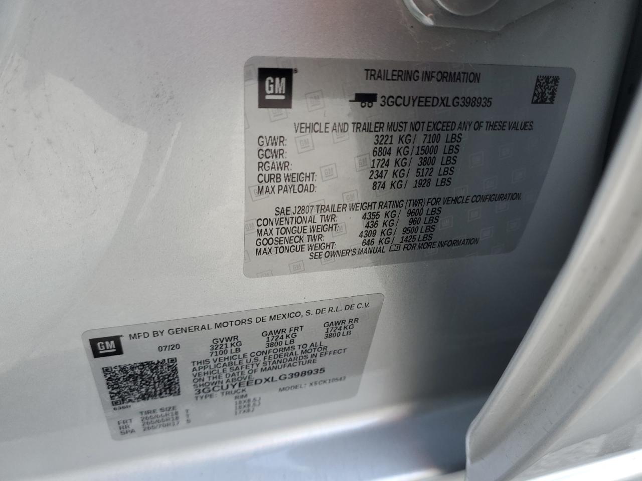 3GCUYEEDXLG398935 CHEVROLET ALL OTHER 2020